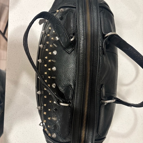 Amazing  Rare GOTH leather studded Black Bag Purse Sam Edelman Soft Roomy - Picture 7 of 9